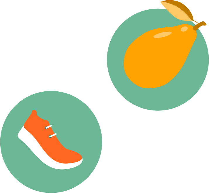 Icons of a fruit and a running shoe