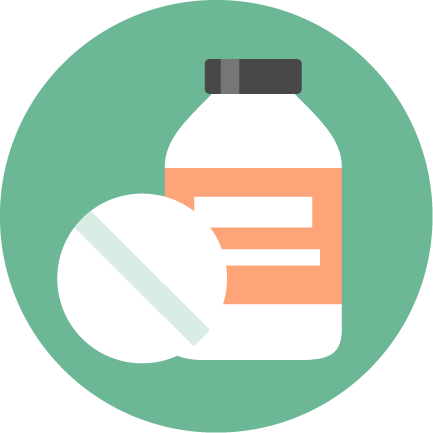 Icon of medication bottle and a pill